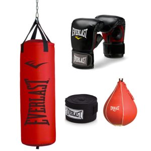 70lb Red Heavy Punching Bag. Speed Bag. Glove and Wrap Bundle